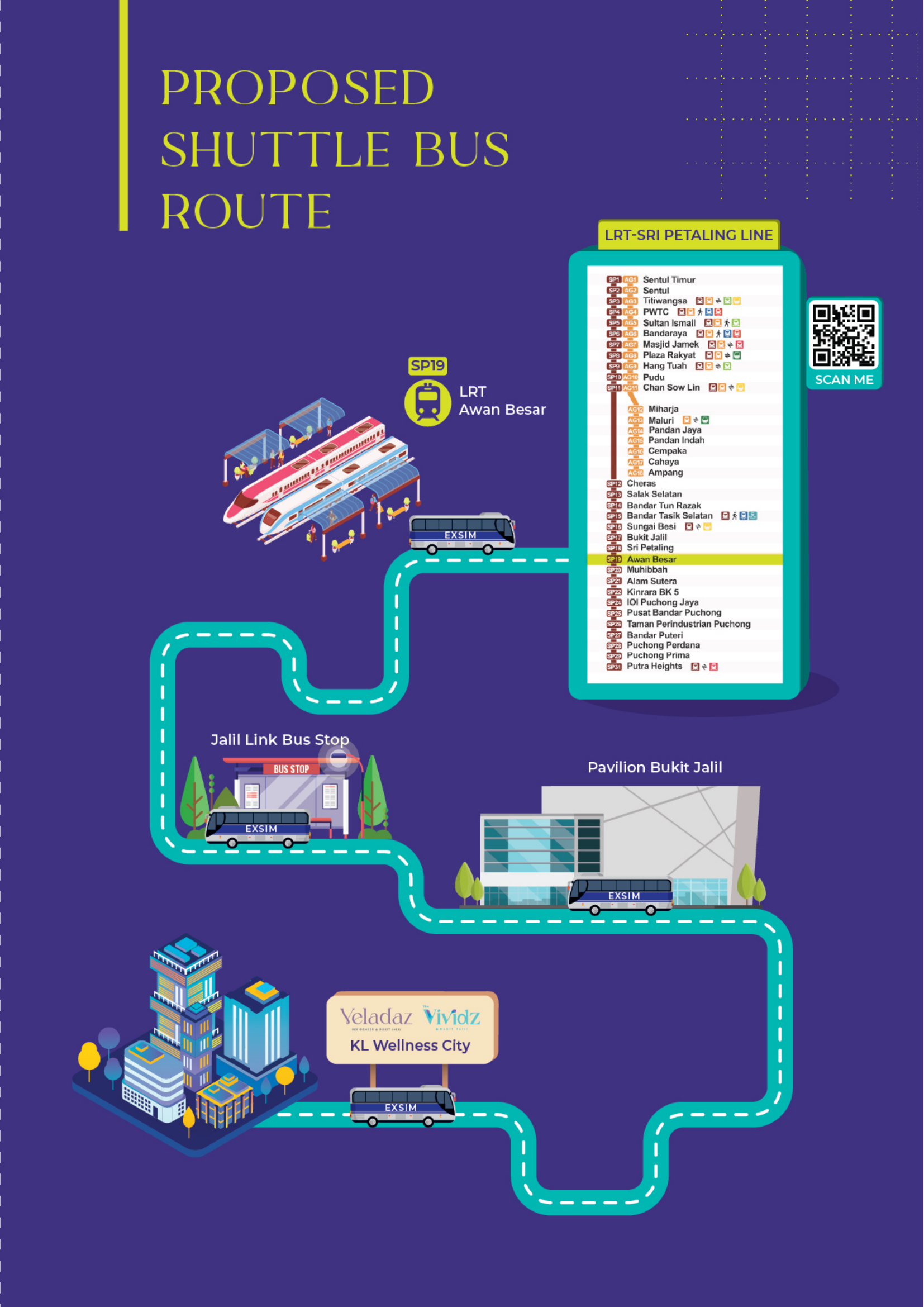 Proposed shuttle bus route from The Vividz to Pavilion Bukit Jalil, The Link Bukit Jalil and Awan Besar LRT